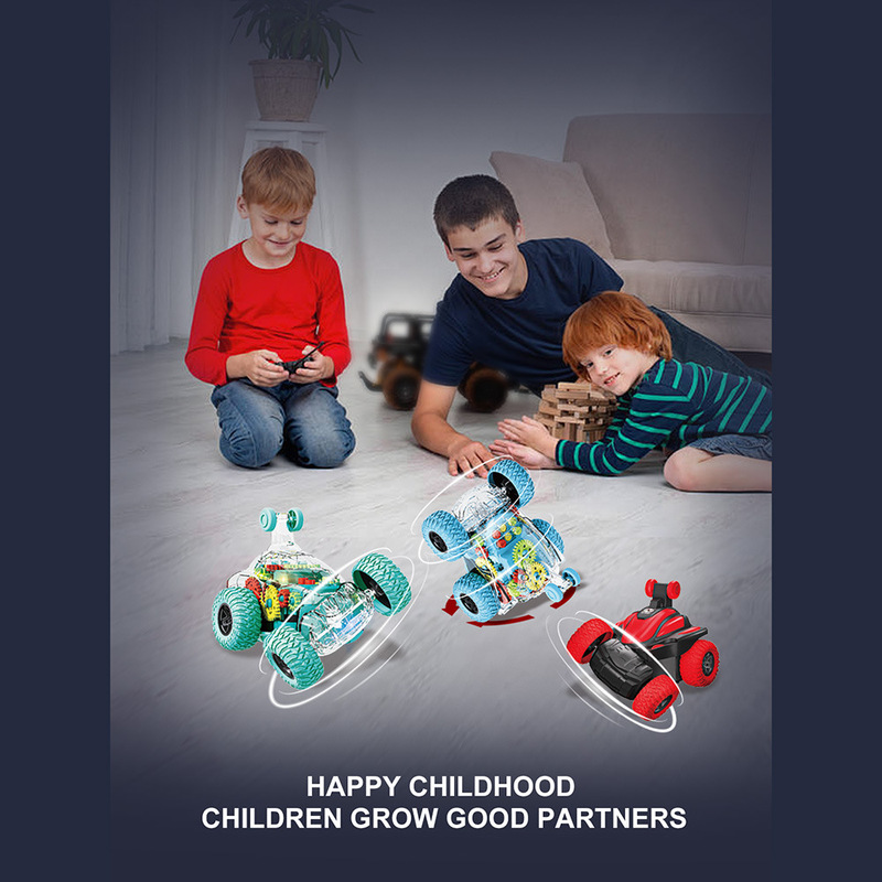 Kids Toys Channel - Kabelloses Elektrisches Ferngesteuertes Stunt-Flip-Auto 4-Kanal Transparentes