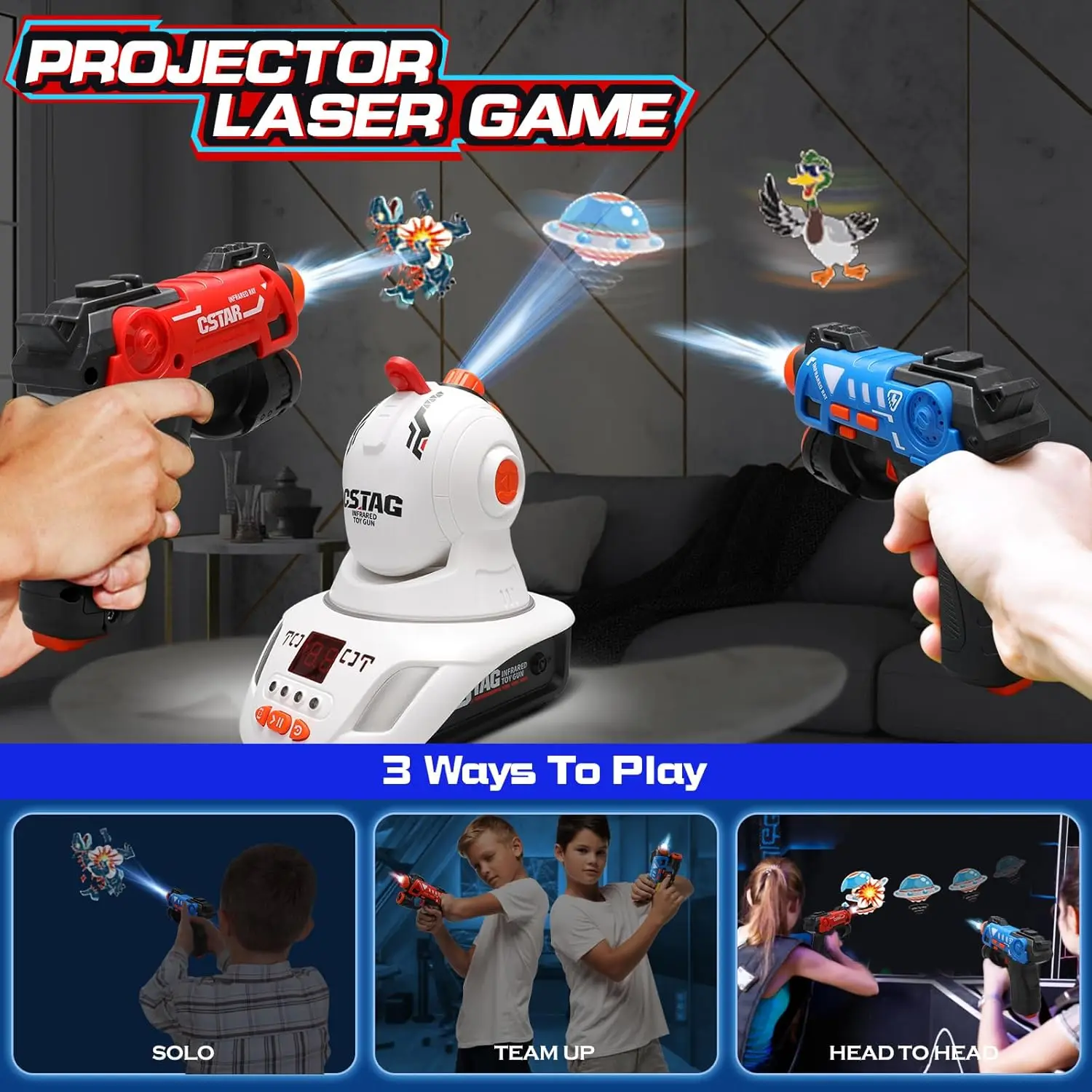 Laser Tag Set Kids - Laser-Tag-Pistolen-Set mit Projektor-Ziel, Infrarot-Kampfspielzeug, 2-Spieler-Indoor-Kampfspiel für